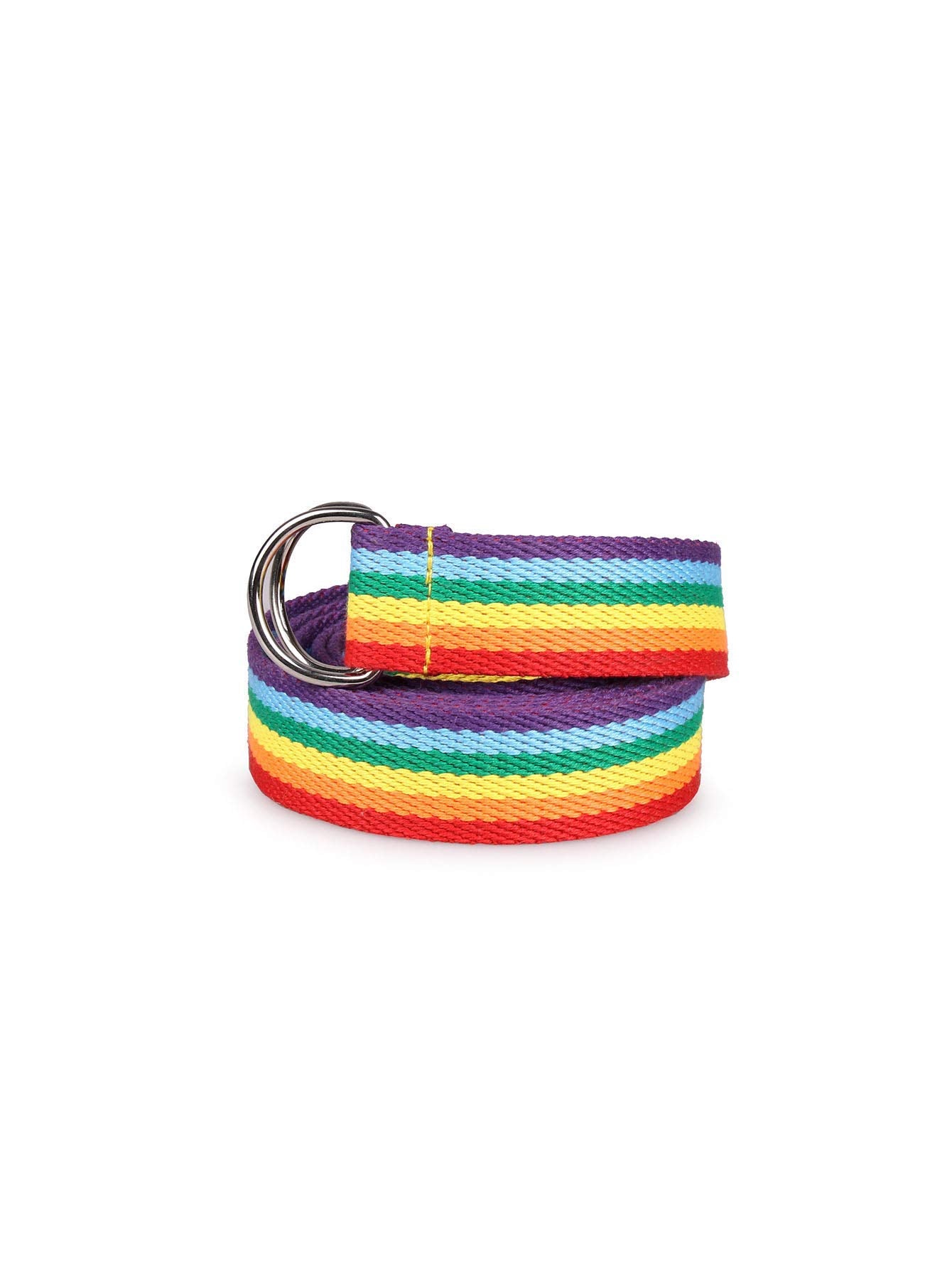 Rainbow Belt for Women D-Ring Buckle Canvas Web Belts (Rainbow, Free Size)