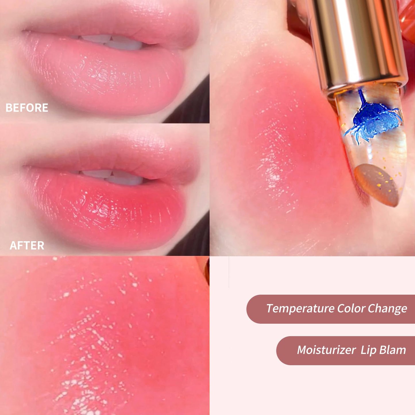 BLUE LOVE 3-Piece Color Changing Flower Jelly Lipstick Set - Nourishing Clear Lip Balm with Flower, Long-Lasting Moisturizing Lip Gloss (3Pc Gold) Beauty and Personal Care BLUE LOVE