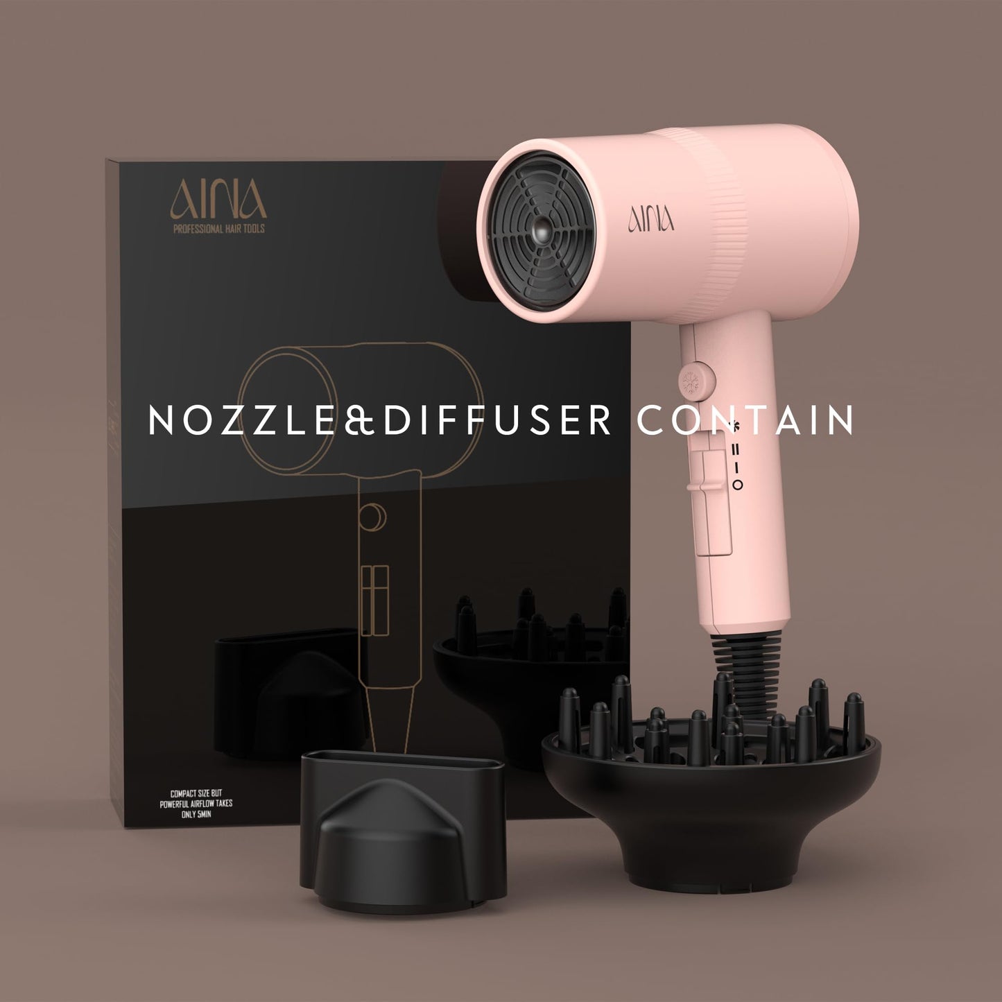 AINA Diffuser Hair Dryer Full-Featured Blow Dryer 110V/1600W(Babe Pink) Beauty and Personal Care Aina