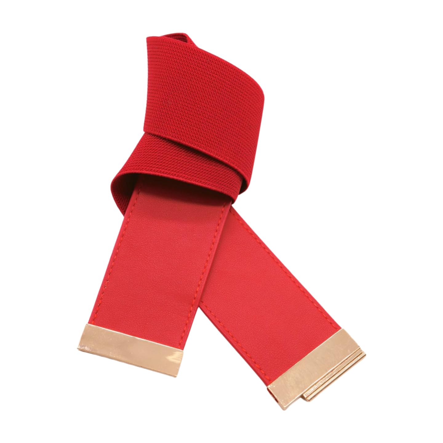 Women Fashion Wide Elastic Belt High Waist Hip Gold Metal Buckle S M Red z006