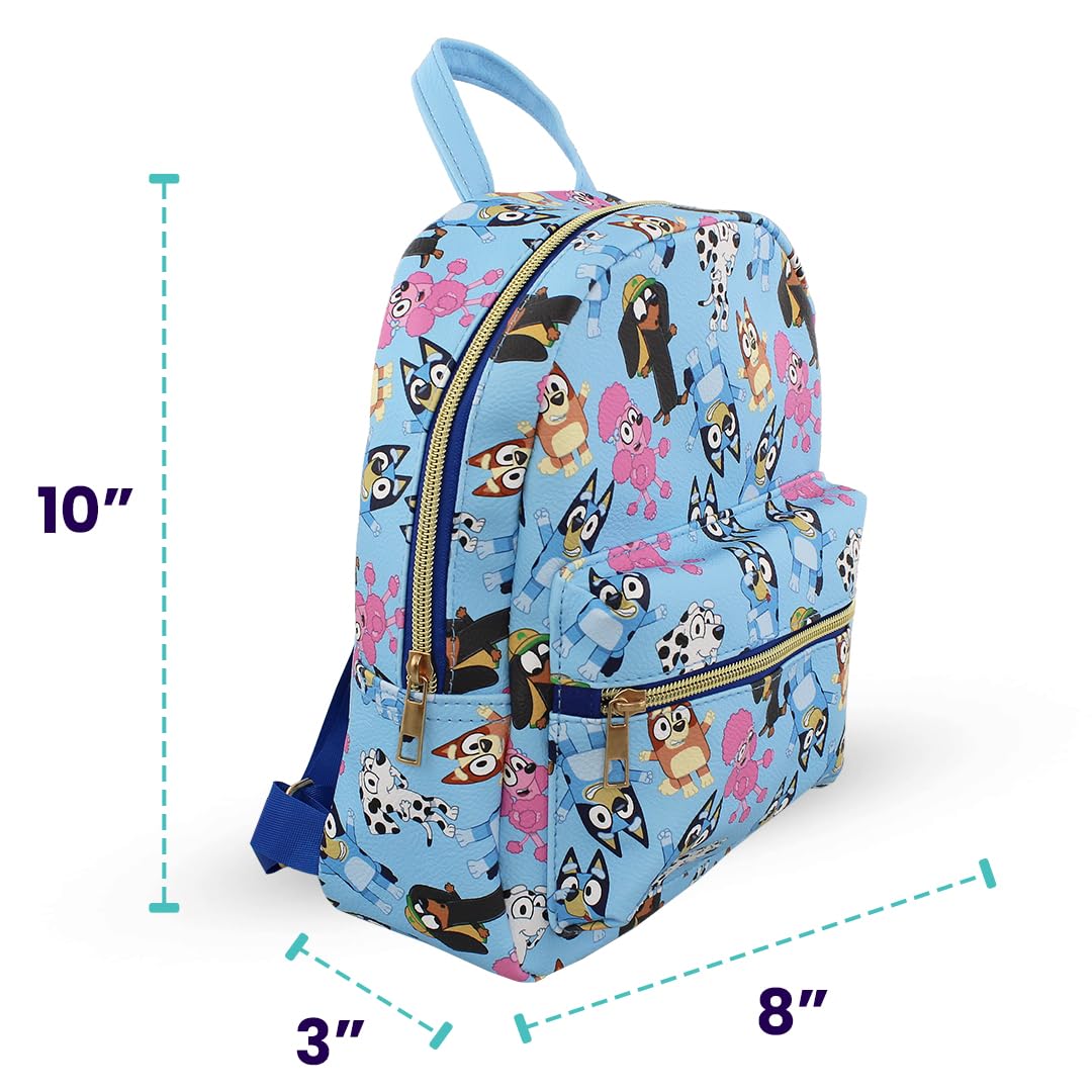 Bluey and friends Mini PU Leather Backpack Purse with Adjustable Straps 10 In (Blue, One Size)