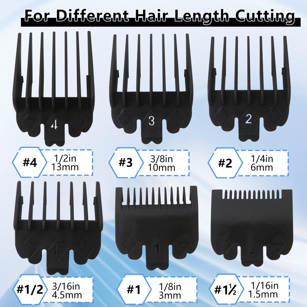 Cutting Blade Guard for Hatteker RFC 676/ RFC686/ RFC696/ Haokry P-28900,6pcs Combs Clipper Guides Replacement - 1/16" to 1/2" (Black) by YTXXDEUS Beauty and Personal Care YTXXDEUS