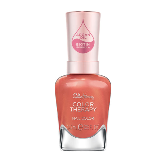 Sally Hansen Color Therapy Nail Polish | Biotin, Argan Oil, Long Lasting, Healthy Nails, Nail Strengthener, Opaque | 300 Soak at Sunset | Coral Orange Beauty & Personal Care Sally Hansen