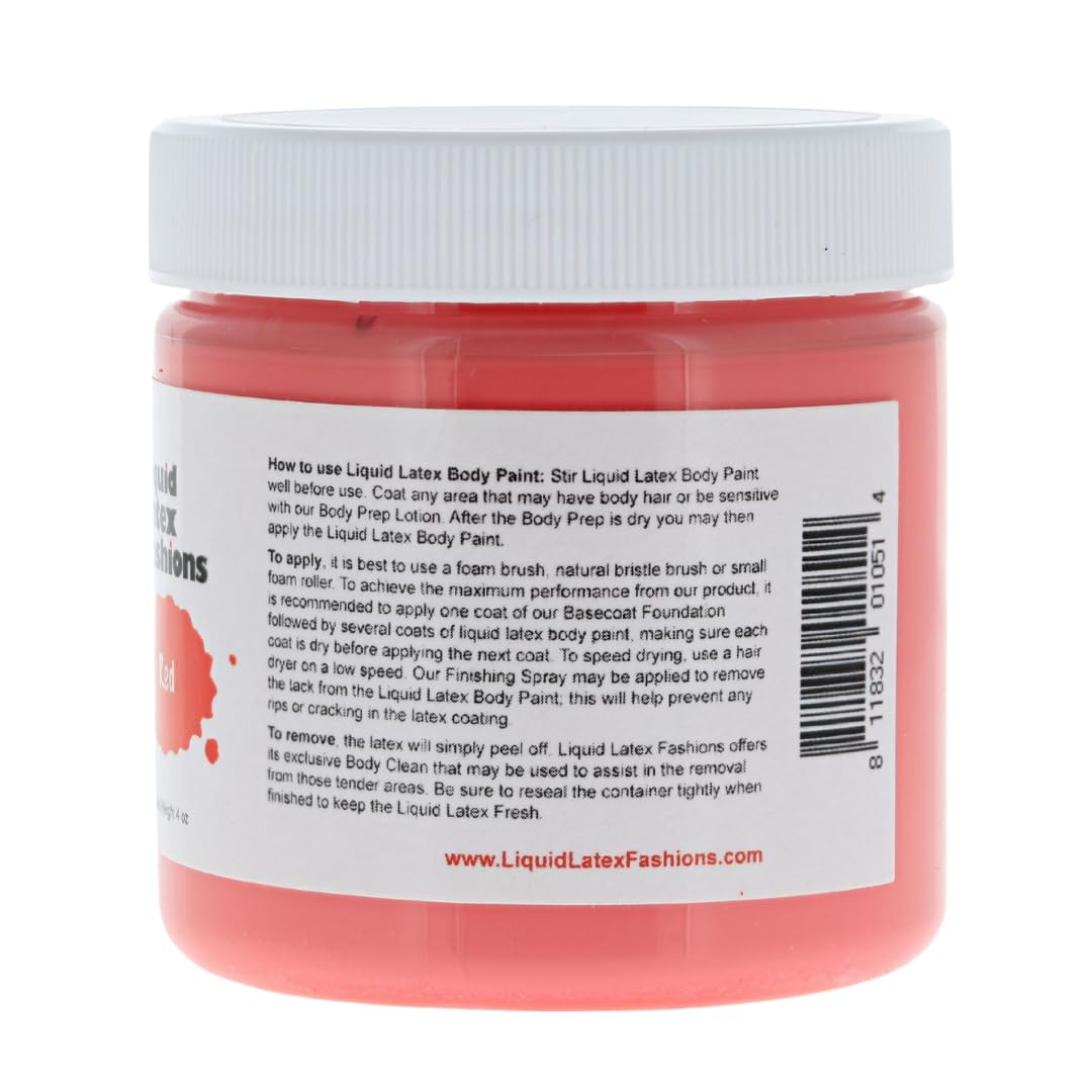 Red 4 Oz - Liquid Latex Body Paint, Ammonia Free No Odor, Easy On and Off, Cosplay Makeup, Creates Professional Monster, Zombie Arts, Devil Make Up