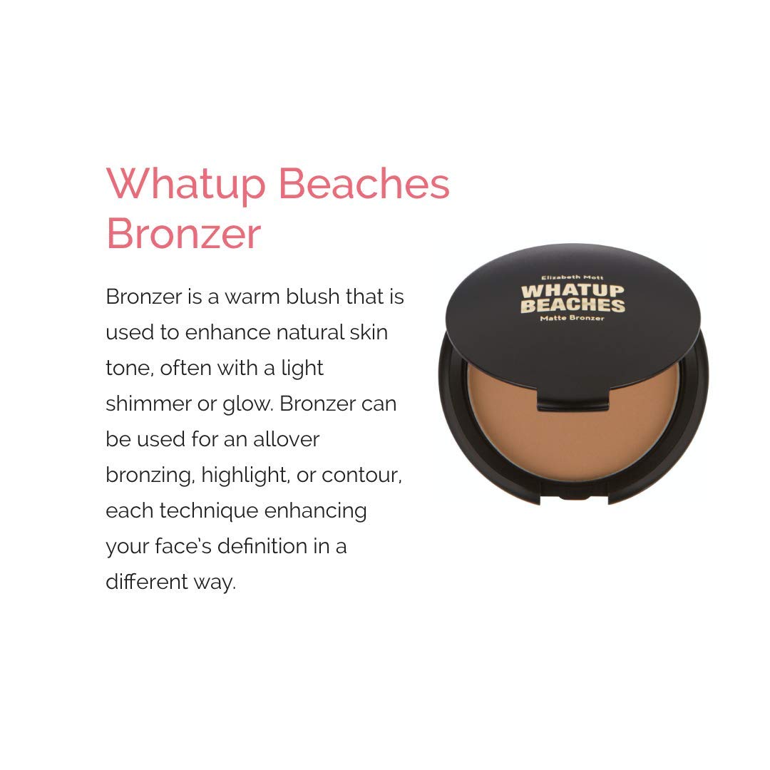 Elizabeth Mott Whatup Beaches Matte Bronzer Powder & Contour for Face, Long-Lasting Natural Sun-Kissed Bronzing Finish for All Skin Tones, Buildable