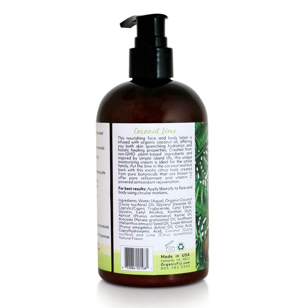 Coco Fiji Face & Body Lotion Infused With Coconut Oil | Lotion for Dry Skin | Moisturizer Face Cream & Massage Lotion for Women & Men |Coconut Lime 12