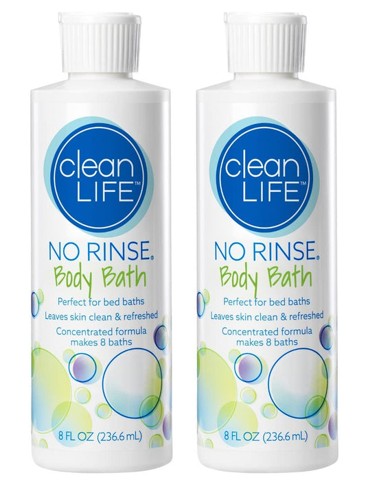 CleanLife Products No-Rinse Body Bath, 8 fl oz (Pack of 2, Makes 16 Complete Baths) - Gentle, Concentrated Liquid Body Wash Made in USA - Ideal