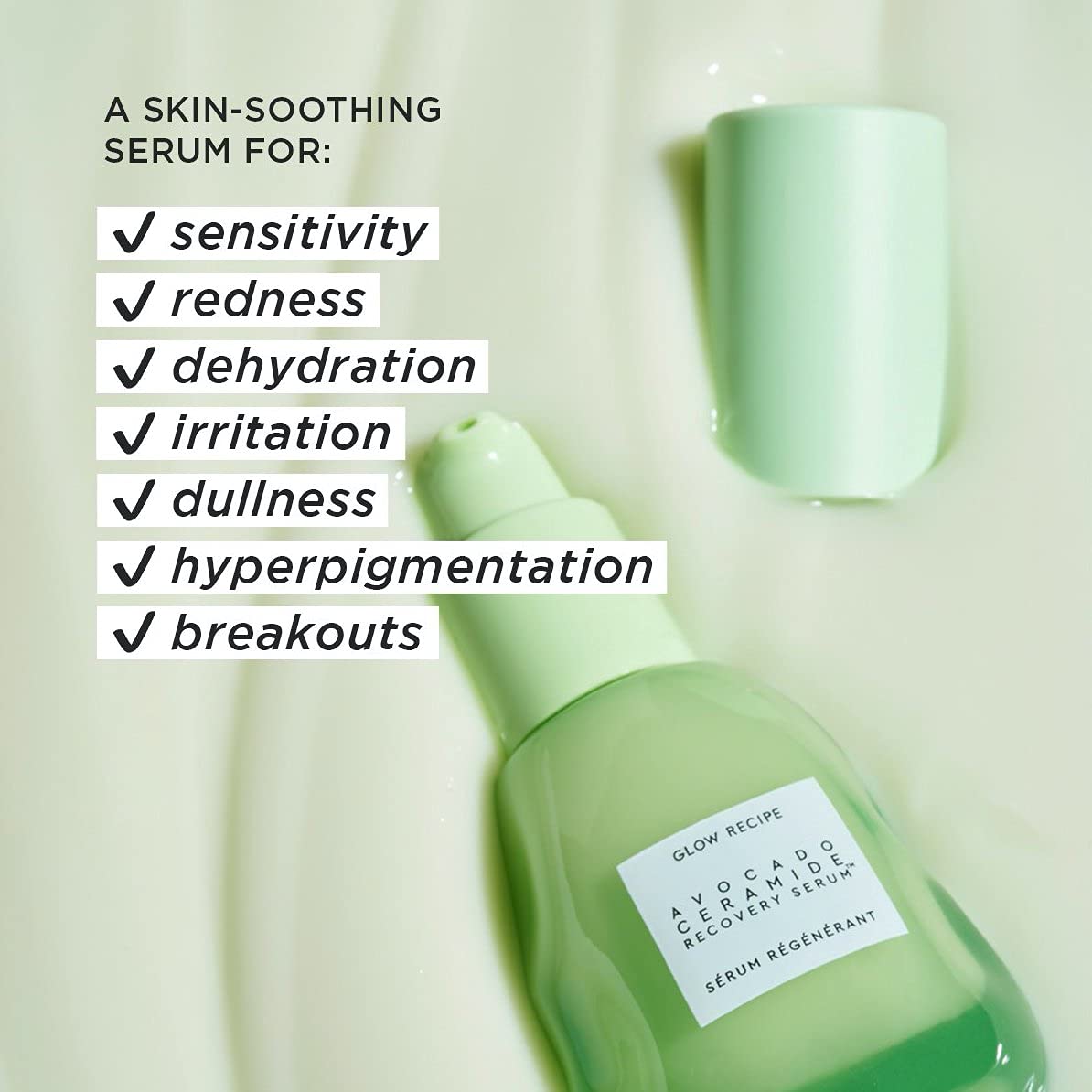 Glow Recipe Avocado Ceramide Serum - Soothing, Hydrating Face Serum for Women & Men, Redness Relief & Skin Barrier Repair - Lightweight, Milky Korean