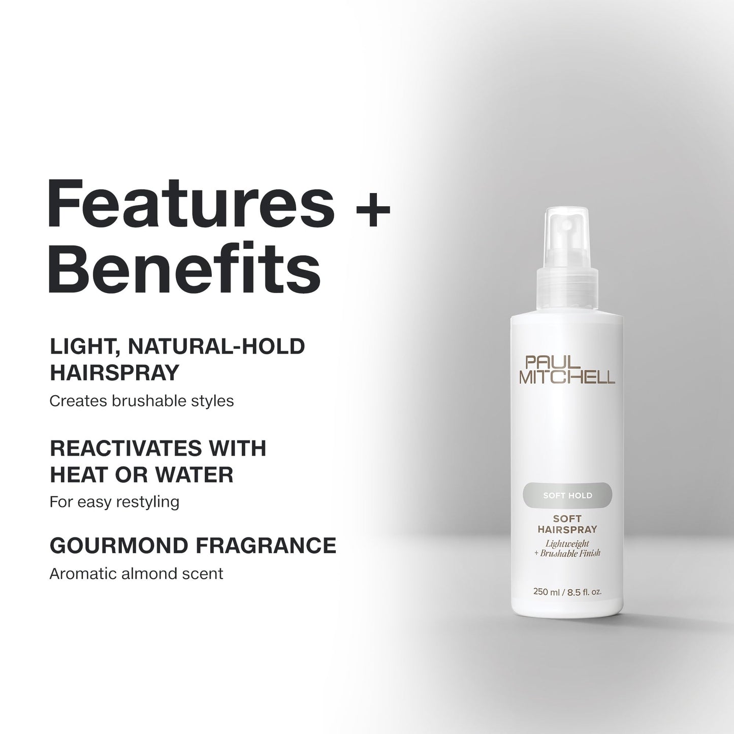 Paul Mitchell Soft Hairspray, Lightweight, Soft Hold + Brushable Finish, For All Hair Types, 8.5 fl oz