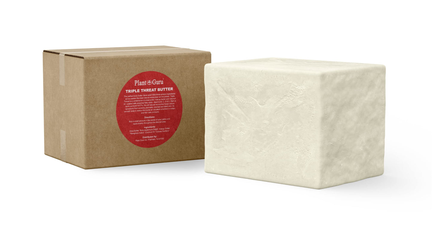 Triple Threat Body Butter 3 lbs – Shea, Mango & Coconut Oils | 100% Natural Raw Moisturizer for Skin, Hair, Lips & Soap Making