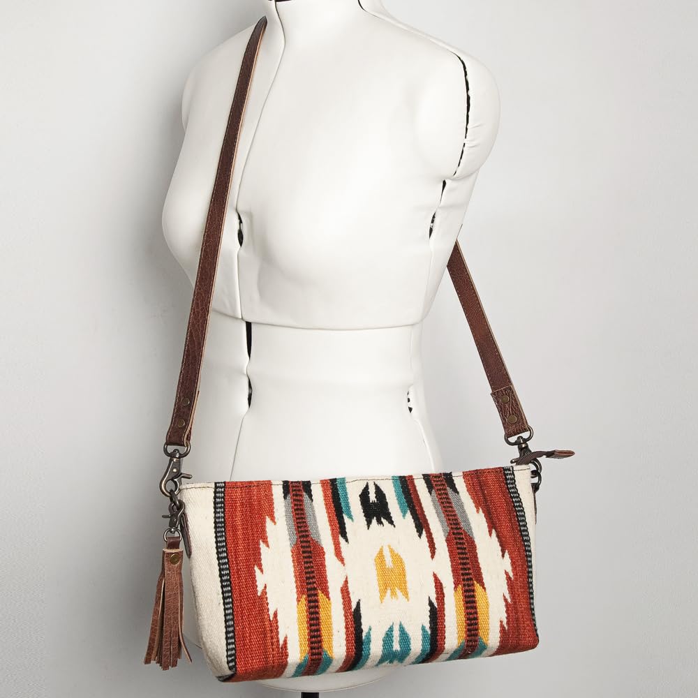 American Darling Cross Body Saddle Blanket Fabric Genuine Leather Western Women Bag | Black Handbag Purse Crossbody for Cute