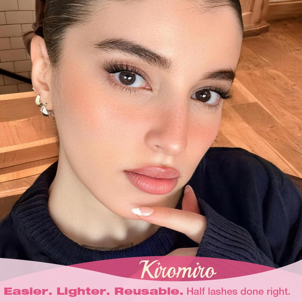 Kiromiro Half Lashes False Eyelashes Clear Band Wispy Lash Strip 3/4 Natural Lashes 14mm Fluffy Eyelahses Faux Mink Lash Cat Eye Fake Eye Lashes Pack Beauty and Personal Care Kiromiro