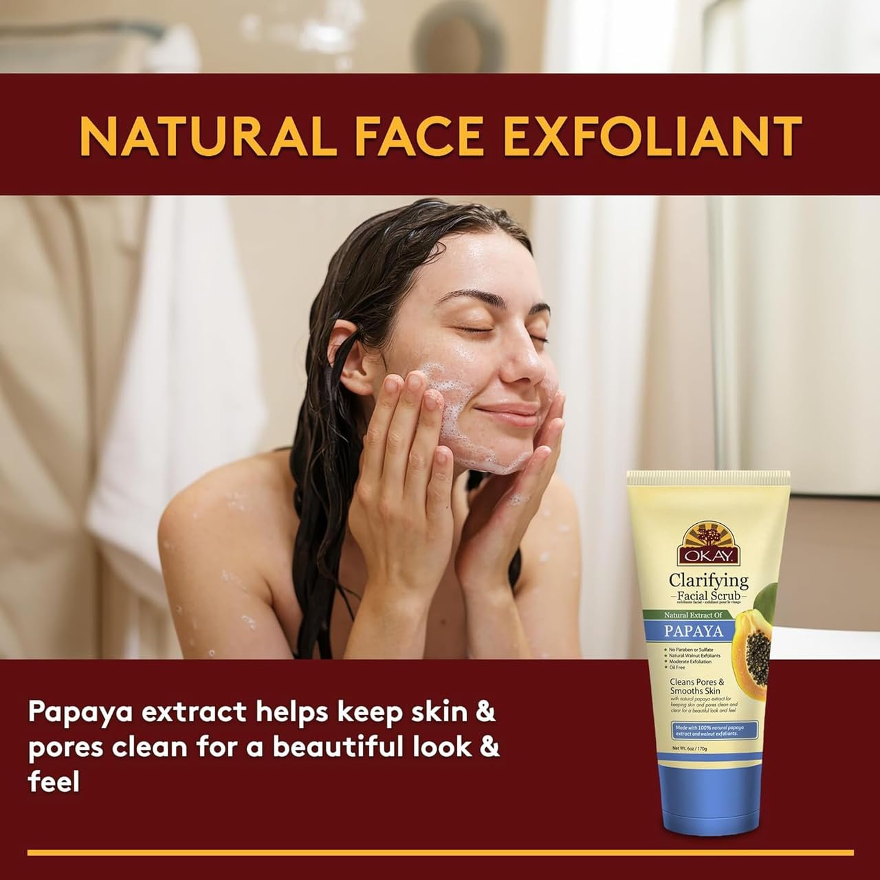 OKAY Oil Control Facial Scrub Exfoliator - Exfoliating Face Wash, Face Scrub for Women and Men, Moisturizing and Brightening, Leaves Skin Smooth
