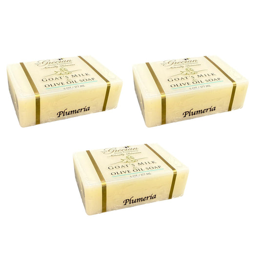 Grecian Goats Milk & Olive Oil Soap Bar 3-pack Plumeria Scent: Handmade, All-Natural, Soap for Dry & Sensitive Skin, Anti-Aging, pH-Balanced, RSPO Beauty & Personal Care The Grecian Soap Company