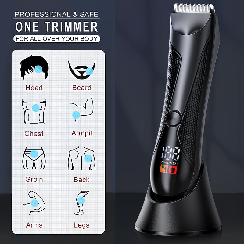 GLESVOWIO Hair Clippers for Men Men's Body Hair Trimmer Waterproof Shaver Professional Beard Razor Rechargeable Hair Removal Bikini Trimmer with Base Beauty and Personal Care GLESVOWIO