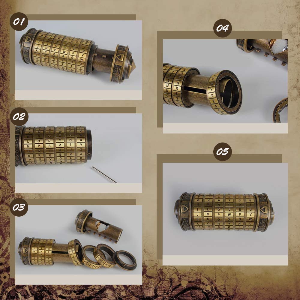 Cryptex Da Vinci Code Mini Lock Puzzle Box – Hidden Compartment Gift for Anniversary, Valentine’s Day, Birthday, Romantic Gift for Her or Him