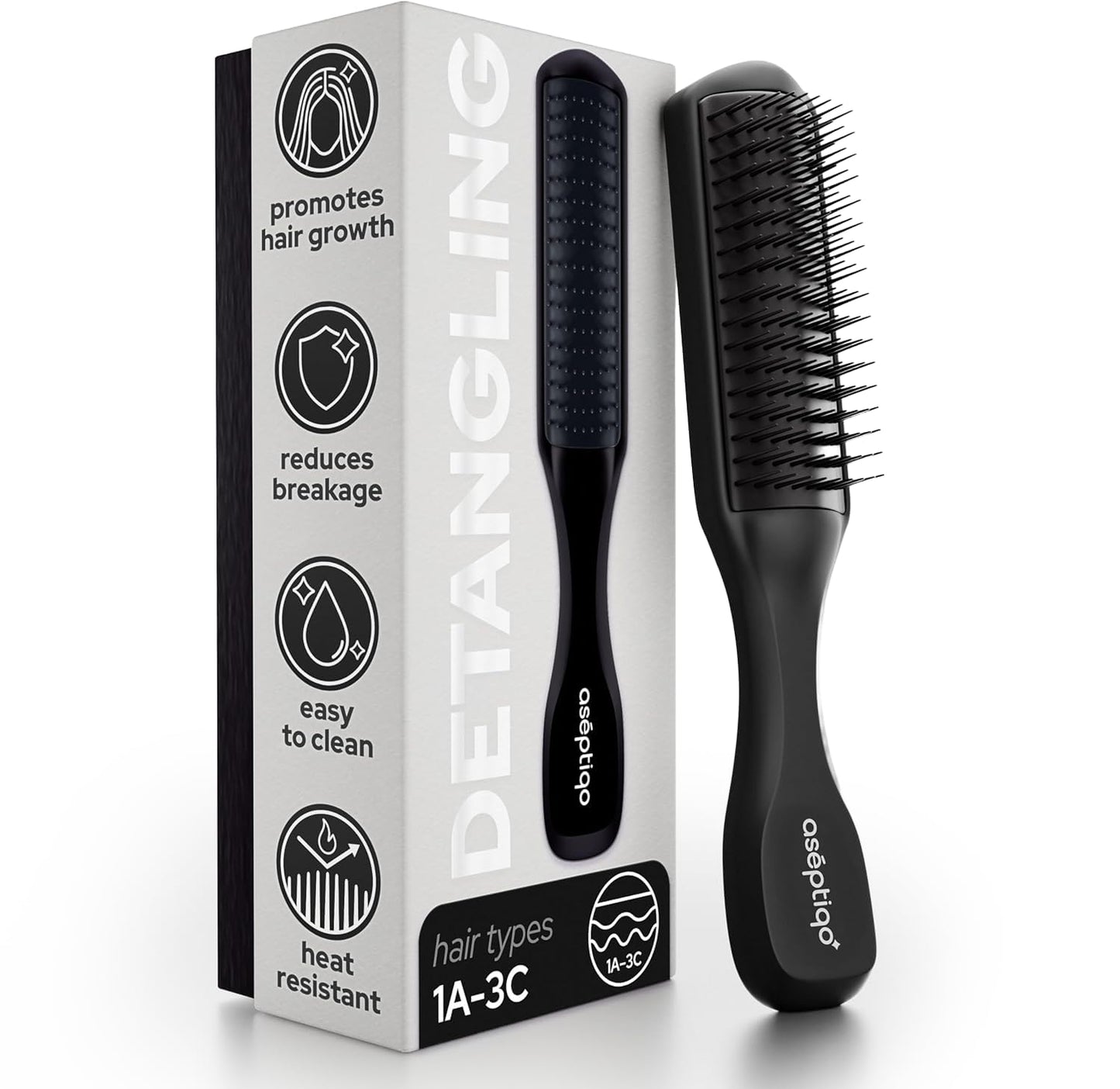 Aséptiqo Brush - Premium Detangling Hair Brush, Compact & Easy to Clean Multi Purpose HairBrush for Men, Women, Kids - Ideal for Straight to Wavy