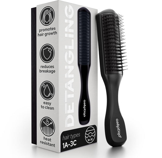 Aséptiqo Brush - Premium Detangling Hair Brush, Compact & Easy to Clean Multi Purpose HairBrush for Men, Women, Kids - Ideal for Straight to Wavy