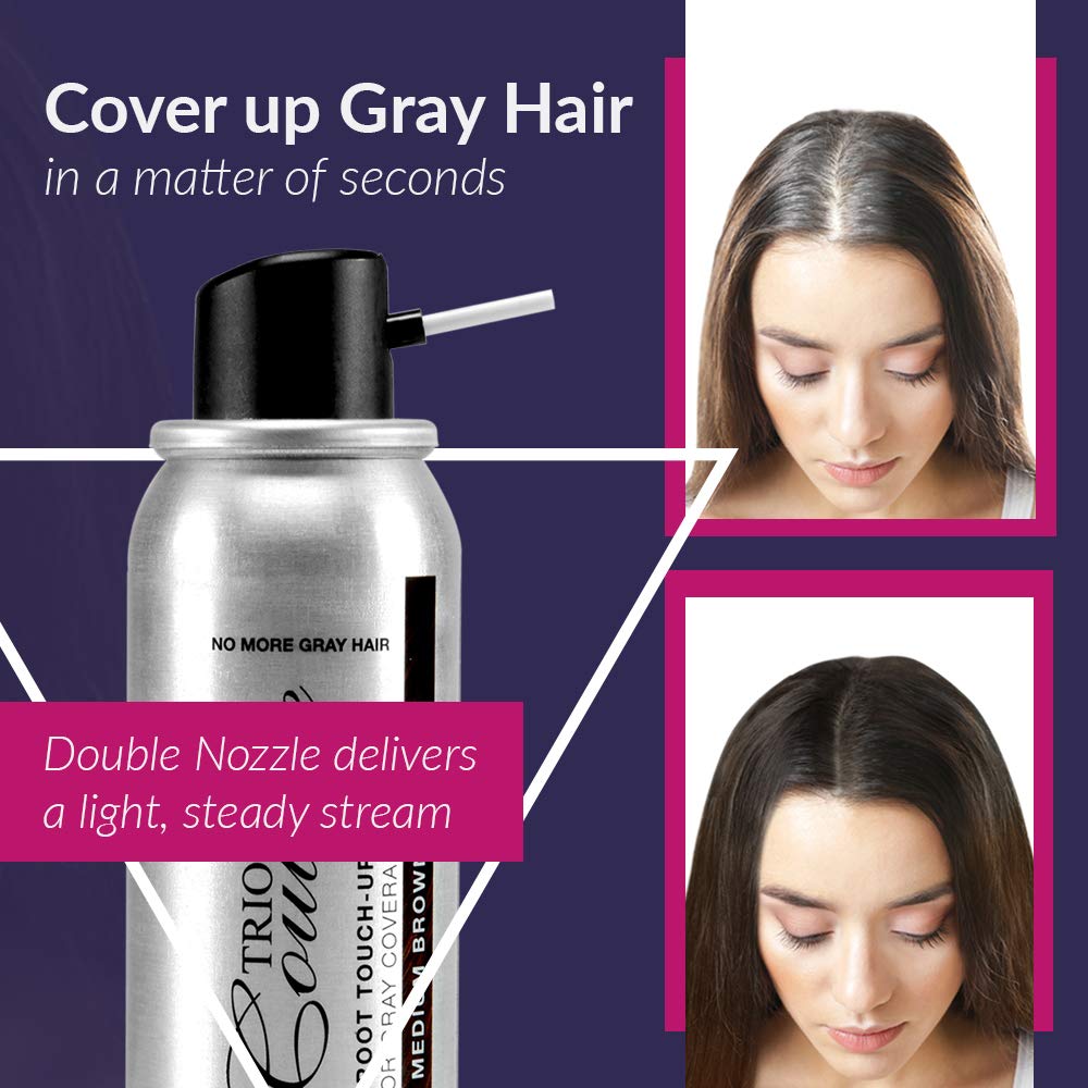 Trio Couture Hair Root Touch Up - Gray Concealer Spray, 2 oz (Medium Brown)