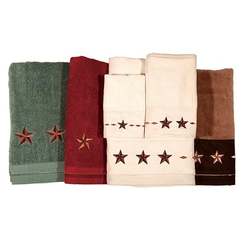 H HIEND ACCENTS Paseo Road Rustic Star 3 Piece Western Rustic Bathroom Towel Set, Cream Cabin Themed Towels with Star Embroidery, Lodge Bath Towel…