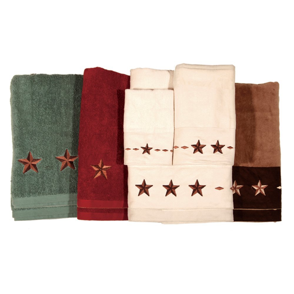 H HIEND ACCENTS Paseo Road Rustic Star 3 Piece Western Rustic Bathroom Towel Set, Cream Cabin Themed Towels with Star Embroidery, Lodge Bath Towel…