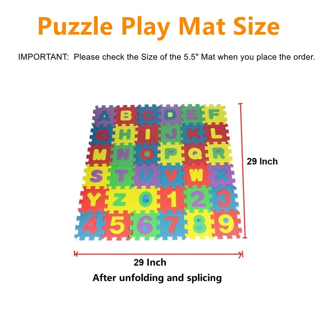 Kids Foam Play Mat – 36 PCS Alphabet & Number Puzzle Tiles, Small 5.5"x5.5" EVA Interlocking Mats, 29"x29" Total Size (Not for Sitting)