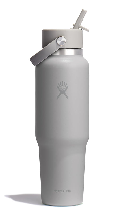 Hydro Flask Travel Water Bottle - Insulated Stainless Steel - Wide Straw Lid, Non Spill, Leakproof in 40 Oz Birch Gray