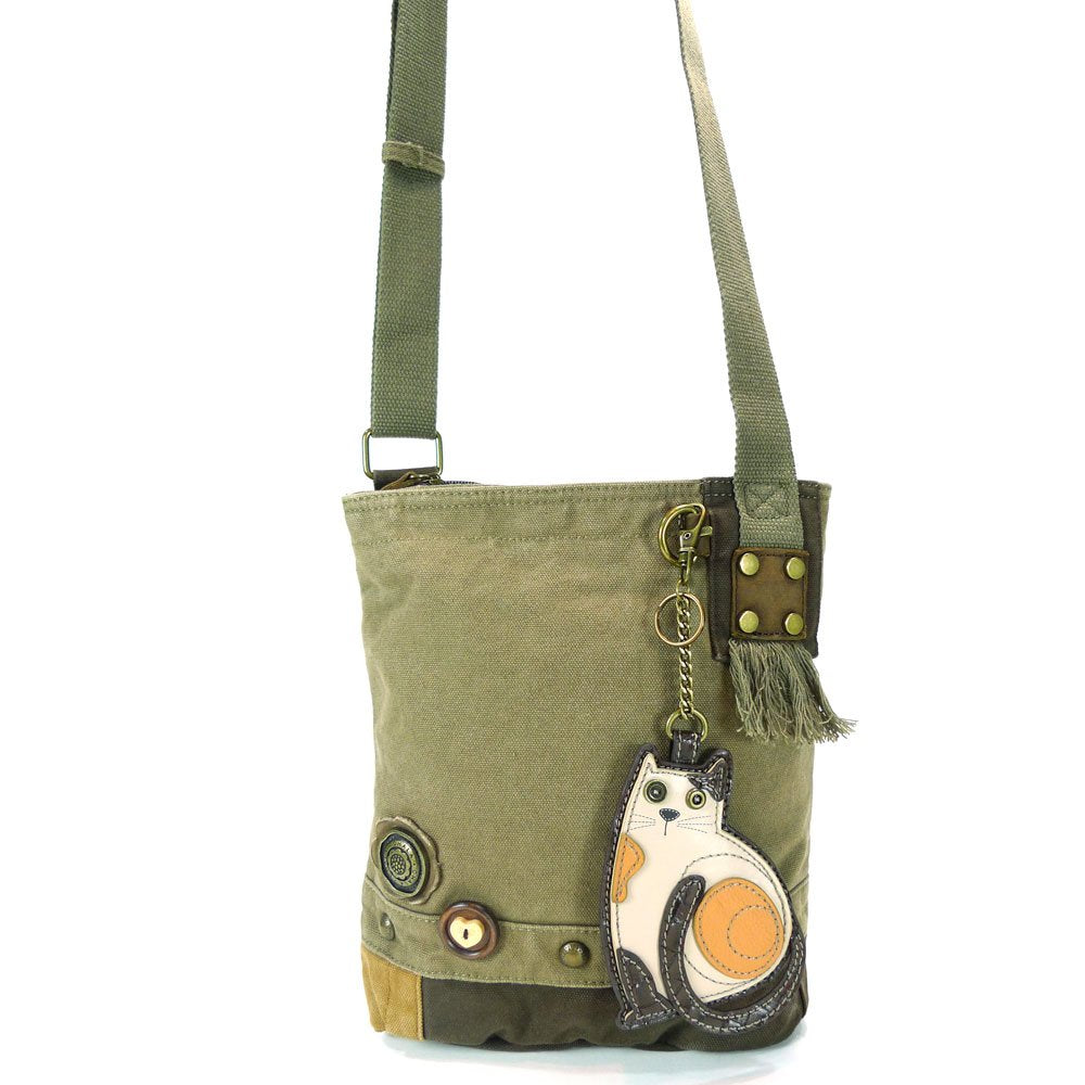 Chala Patchwork Crossbody Canvas Messenger Handbag - Olive (Cat)