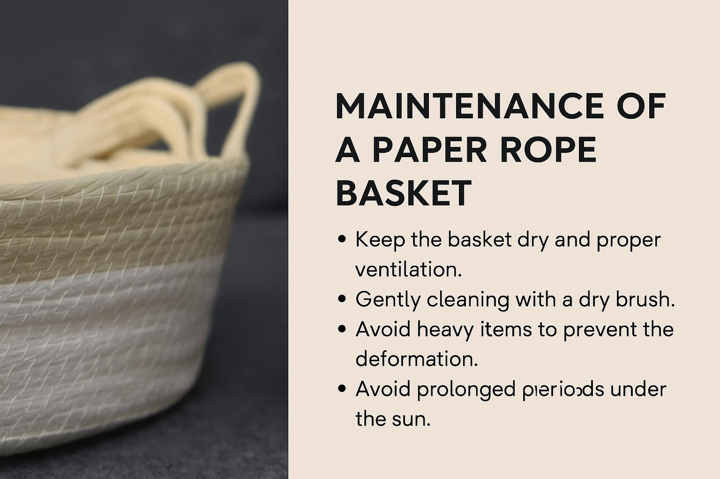 Set of 3 Paper Rope Storage Baskets with Handles - Handwoven Decorative Organizer Bins for Shelf, Closet, or Laundry - Natural Beige & White Home…
