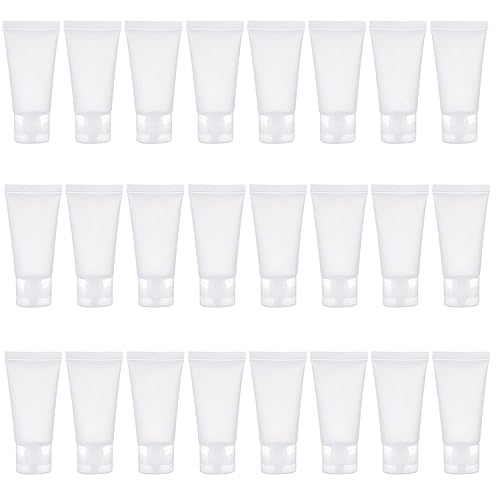 24PCS 30ml/1oz Empty Portable Refillable Clear Plastic Cosmetic Soft Tubes Bottles with Flip Cover Makeup Sample Travel Packing Container Holder Vial
