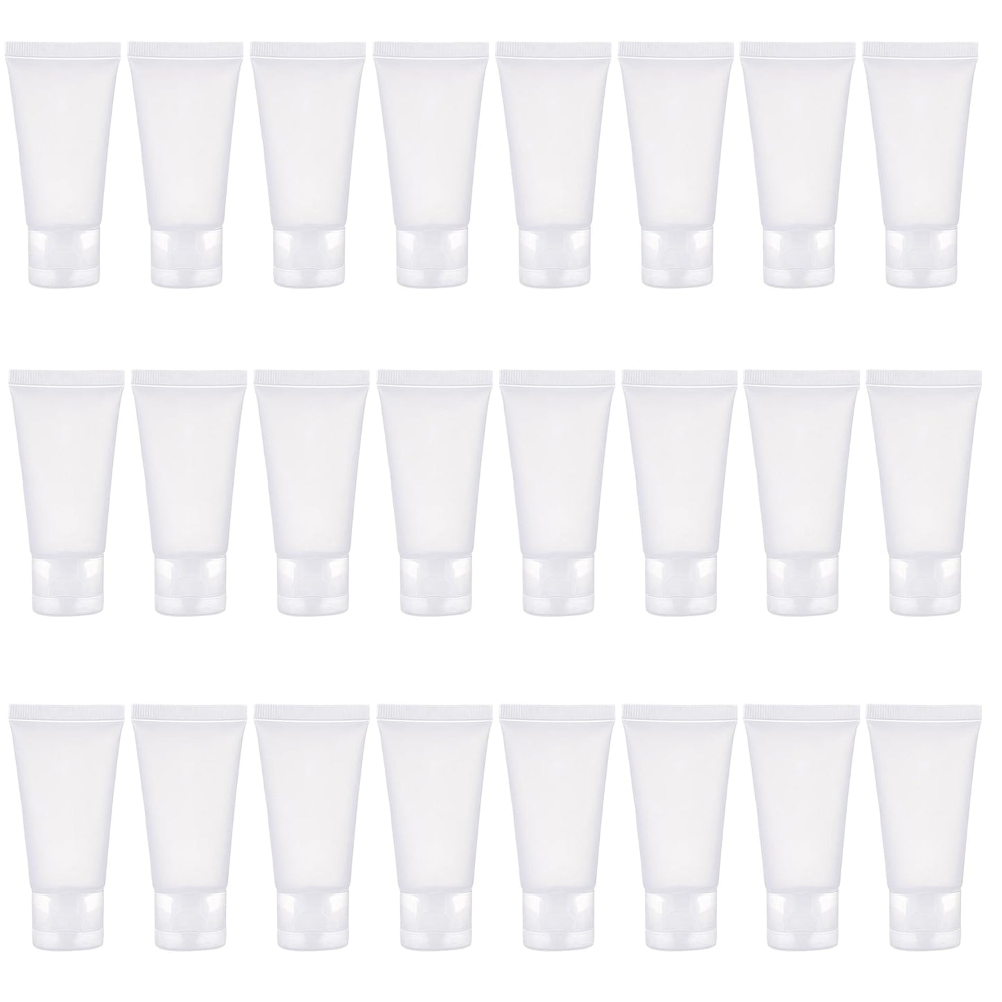 24PCS 30ml/1oz Empty Portable Refillable Clear Plastic Cosmetic Soft Tubes Bottles with Flip Cover Makeup Sample Travel Packing Container Holder Vial