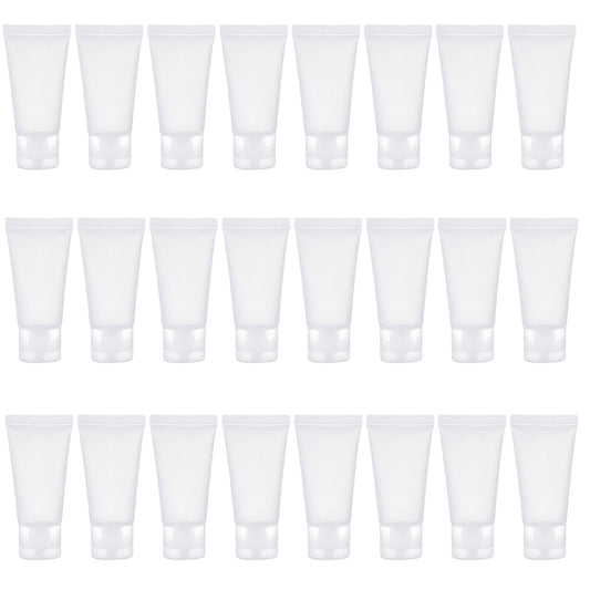 24PCS 30ml/1oz Empty Portable Refillable Clear Plastic Cosmetic Soft Tubes Bottles with Flip Cover Makeup Sample Travel Packing Container Holder Vial