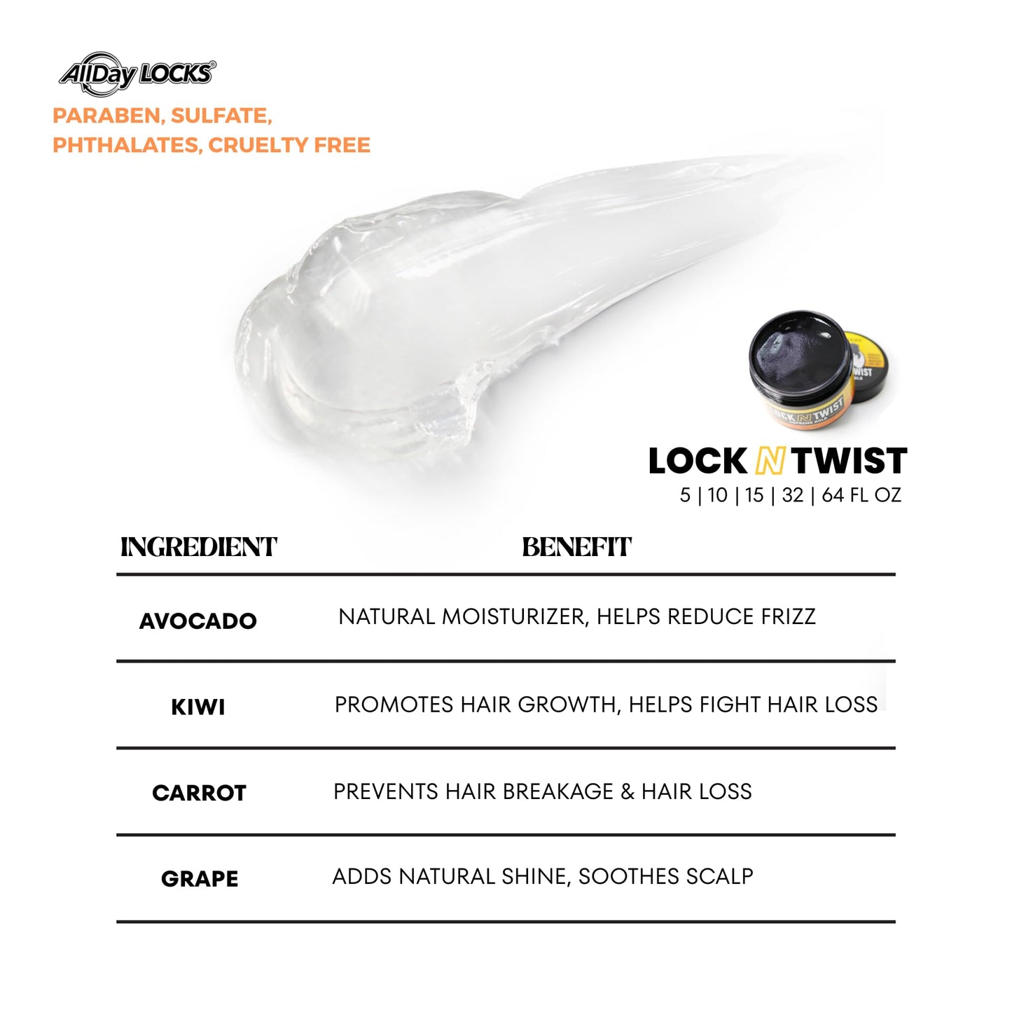 AllDay Locks Lock N Twist Supreme Hold - Extreme Styling Control for Locs, Microlocs, Twists, and Retwists, Provides Edge Control, Strong Hair Gel