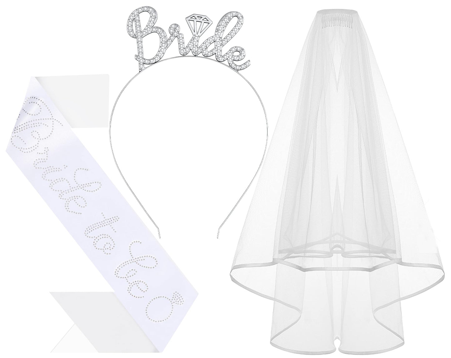 Papoopy 3Pcs Bride to Be Headband with Sash and Veil for Bachelorette Party Decorations, Bridal Shower Accessories for Gift, Favors Beauty and Personal Care Papoopy Default Title