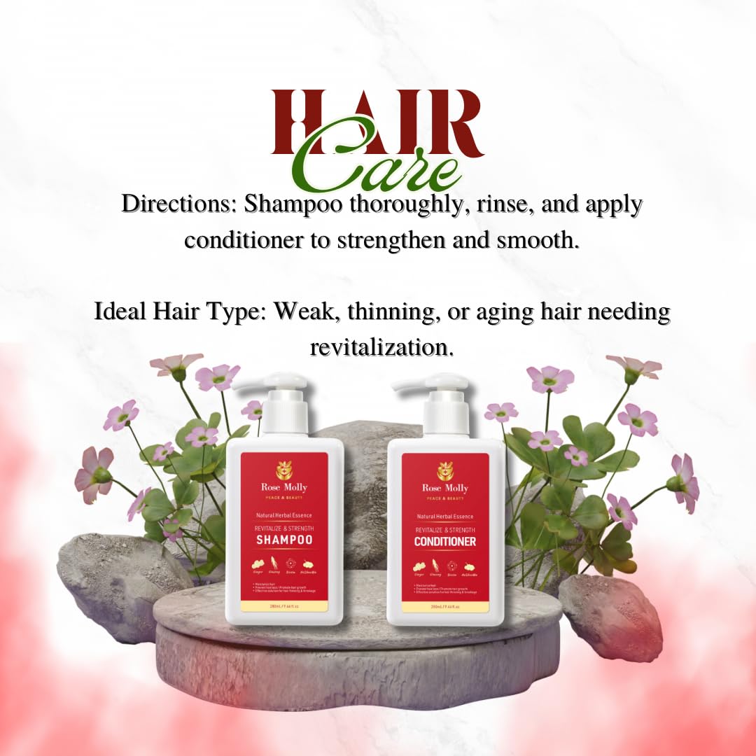 Rose Molly Natural Herbal Essence Revitalize & Strength Shampoo and Conditioner Set, 17.63 fl oz