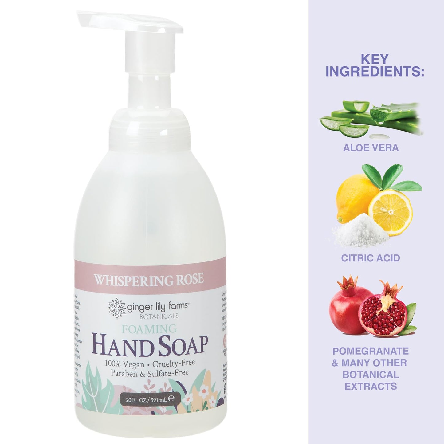 Ginger Lily Farms Botanicals All-Purpose Foaming Hand Soap Refill, 100% Vegan & Cruelty-Free, Whispering Rose Scent, 20 Fl Oz (Pack of 1)