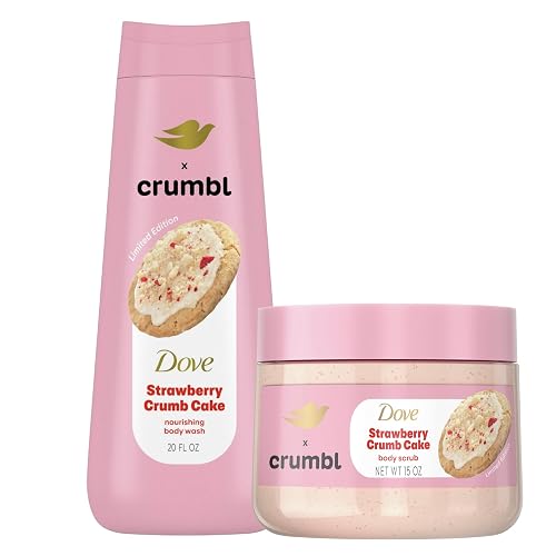 Dove Moisturizing Strawberry Crumb Cake Body Wash & Scrub Combo, 20oz Wash + 15oz Scrub, Limited Edition, Paraben & Sulfate Free, For Body, Improves Beauty & Personal Care Dove