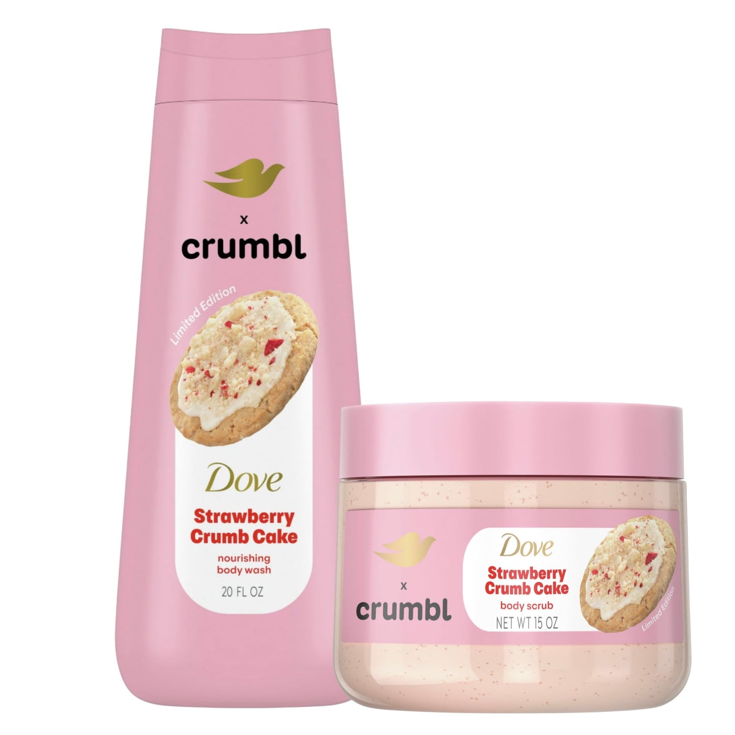 Dove Moisturizing Strawberry Crumb Cake Body Wash & Scrub Combo, 20oz Wash + 15oz Scrub, Limited Edition, Paraben & Sulfate Free, For Body, Improves Beauty & Personal Care Dove