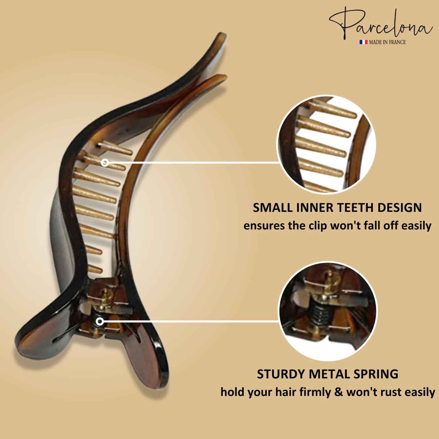Parcelona French Brill Beak Medium 4 1/2" Shell Small Salon Hinge Slide in Beak Slider Claw Clip Clamp for Women