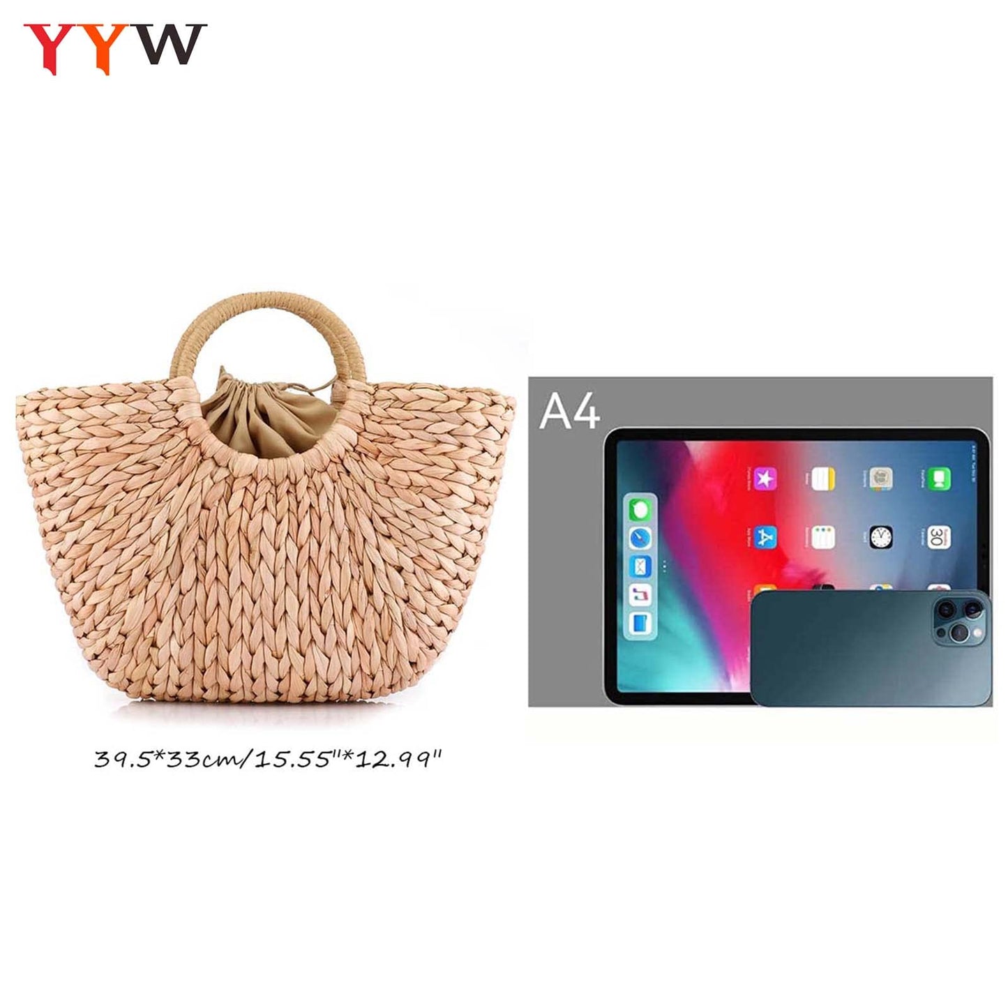Summer Rattan Bag for Women Straw Hand-woven Top-handle Handbag Beach Sea Straw Rattan Tote Clutch Bags