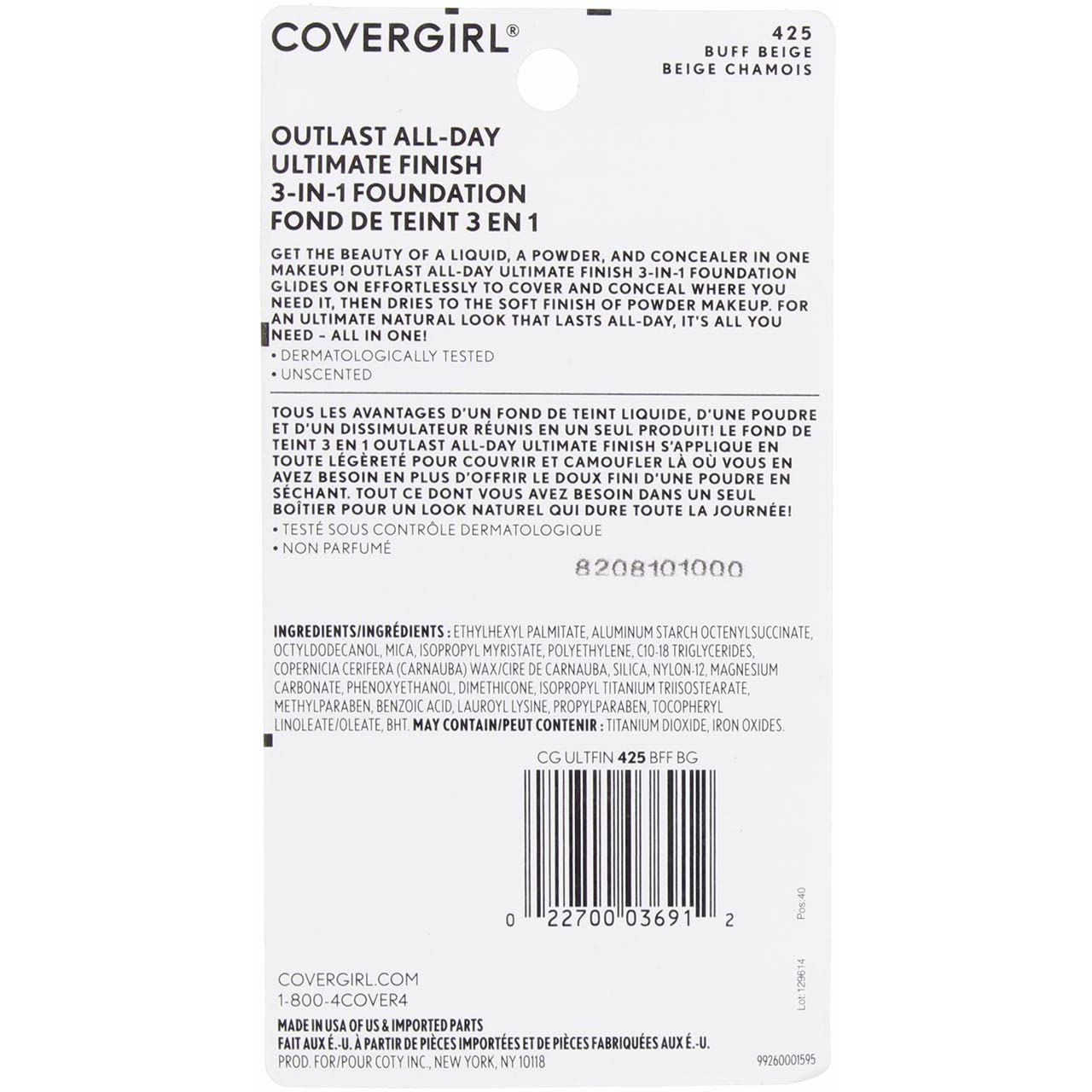CoverGirl Ultimate Finish Liquid Powder Make Up, Buff Beige [425] 0.40 oz (Pack of 4)