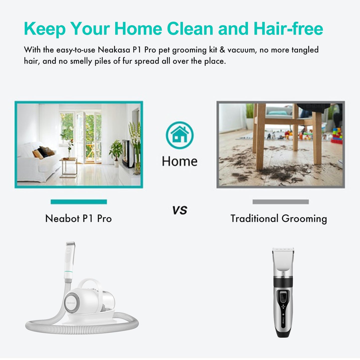 neabot Neakasa P1 Pro Pet Grooming Kit & Vacuum – 99% Hair Suction, Professional Clippers with 5 Grooming Tools for Dogs, Cats & Other Pets