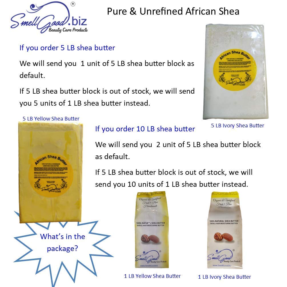 SmellGood Raw Unrefined Ivory Shea Butter TOP Grade From Ghana 5 lbs- SOFT