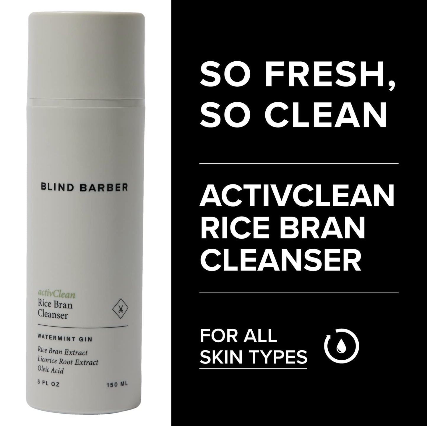 Blind Barber activClean Rice Bran Daily Face Cleanser for Men - Hydrating Foaming Facial Cleanser with Rice Bran Extract & Oleic Acid (5oz / 150ml)