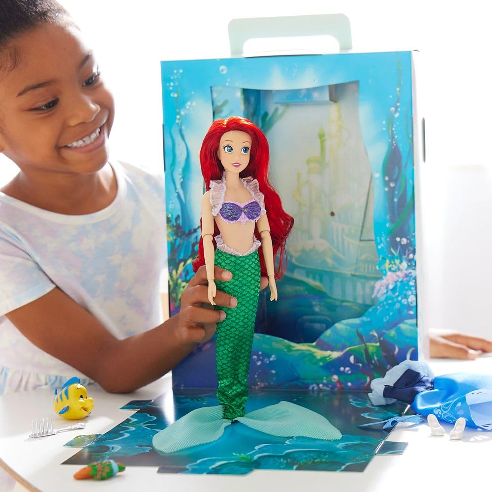 Disney Store Girl's Princess Story Doll (Ariel from The Little Mermaid) 11 Inches, Includes Coloring Book and Additional Dress, Princess Doll in…