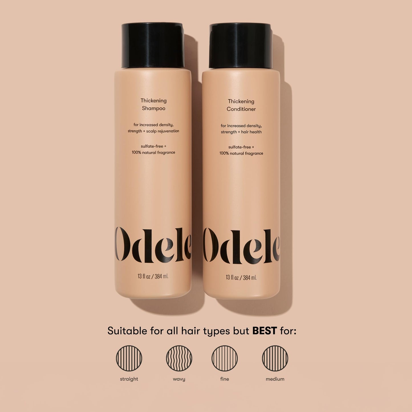 Odele Hair Thickening Shampoo and Conditioner Set, Increases Density & Strength, for Straight or Wavy Hair Types, 13 Fl Oz Each (Pack of 2)