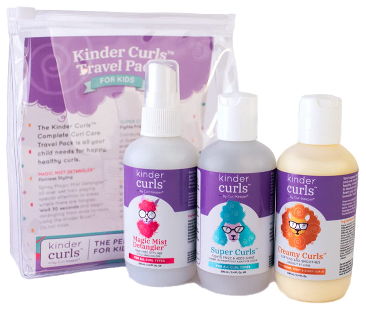 CURL KEEPER - Kinder Curls Kinder Travel Set - Complete Children's Hair Care Travel Set to Detangle, Define, and Soften Curly Hair (3.4 oz / 100 ml)