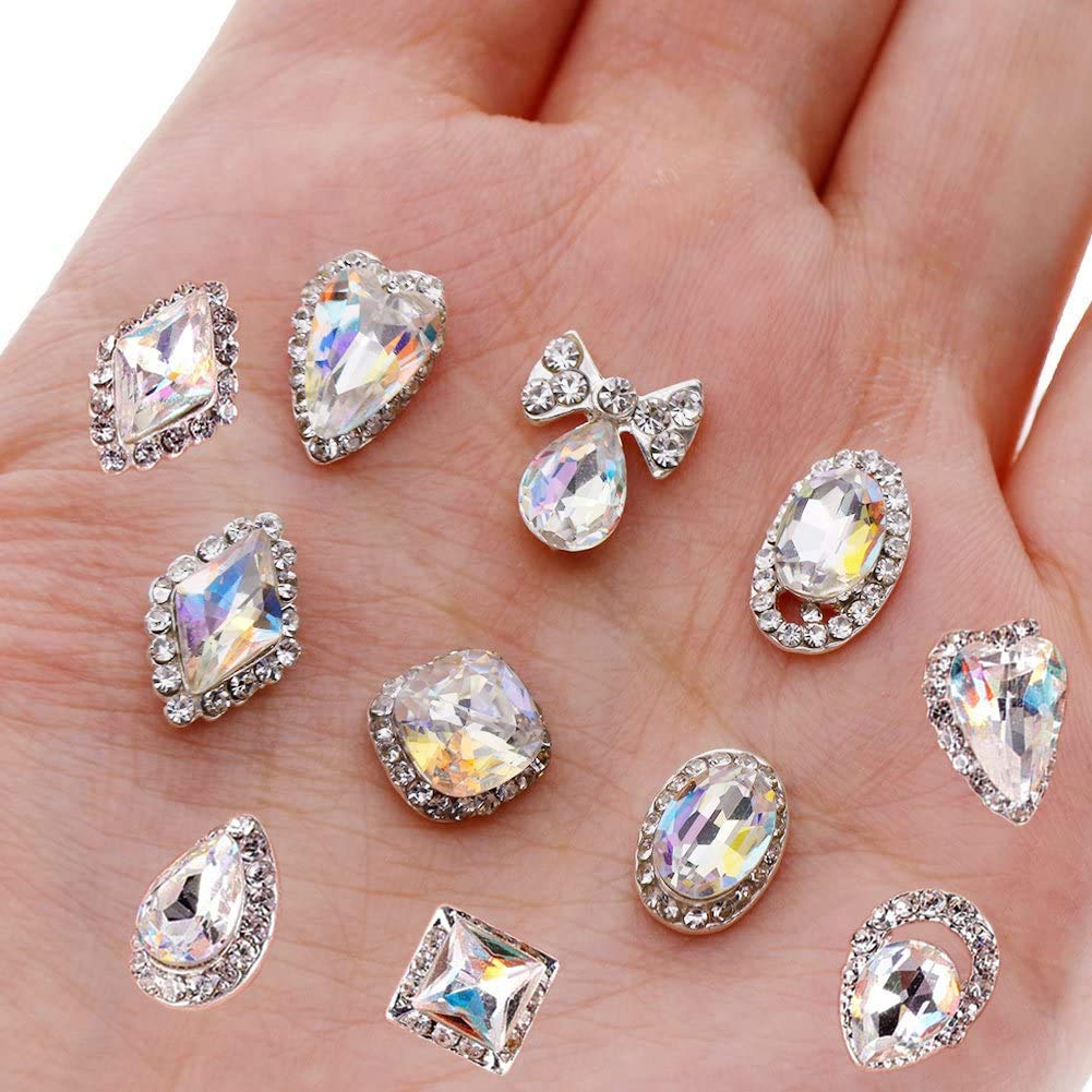 48PCS 3D Luxury Nail Art Rhinestones Nail Diamonds Glass Crystal AB Metal Gems Jewels Stones for DIY Nail Art Work Design Decoration Craft Jewelry