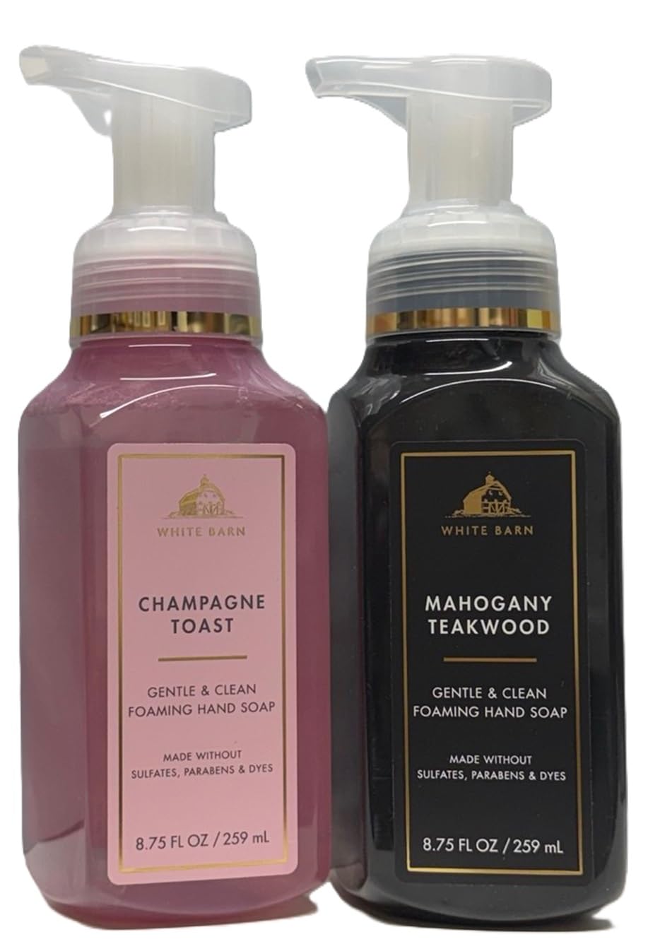 Bath and Body Works Gentle and Clean Foaming Hand Soap 8.75 oz each - Pack of 2 (Champagne Toast and Mahogany Teakwood)