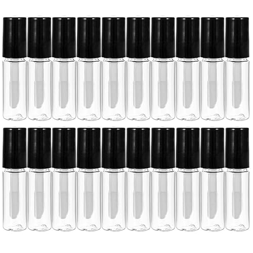 Beautyflier 20 Pack 1.5 ml Empty Lip Gloss Tubes Containers Clear Mini Refillable Lip Balm Bottles with Rubber Inserts for Lipstick Samples Travel DIY